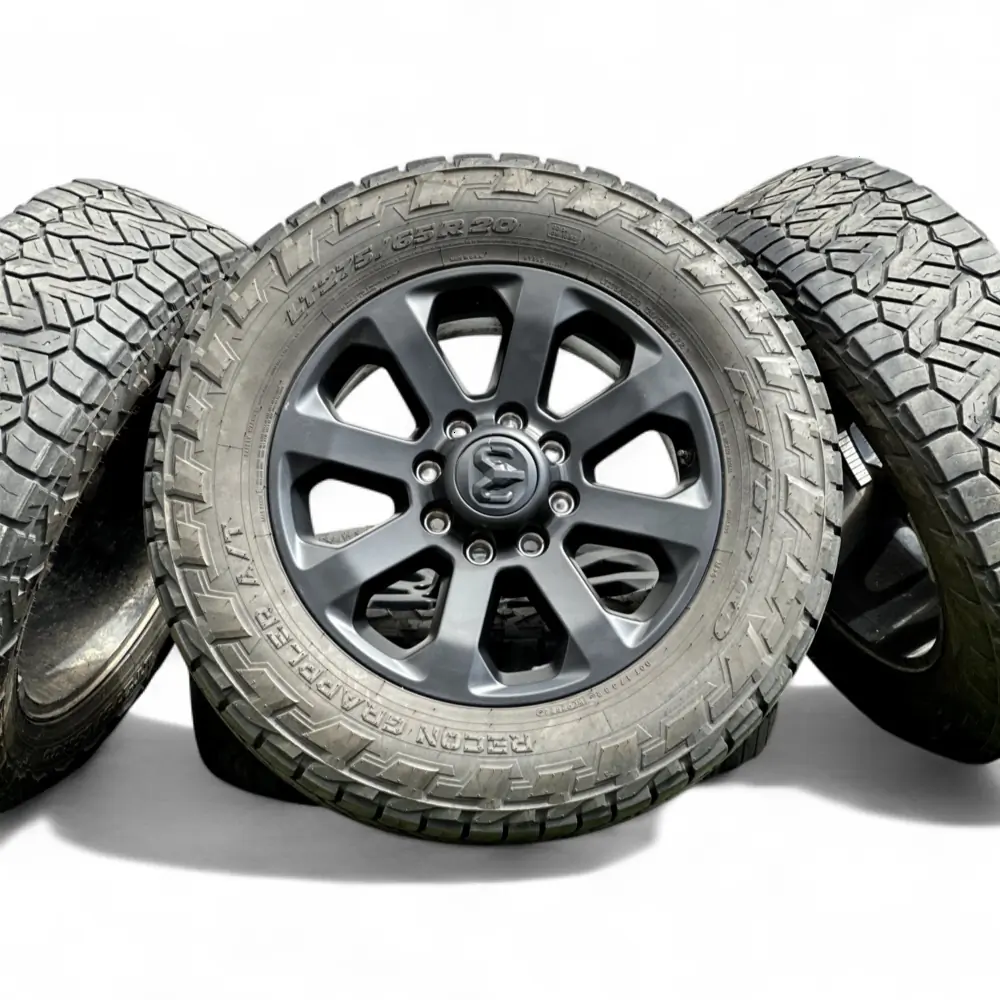 Dodge-Ram + Nitto Dodge-Ram 8 Spoke Powder Coat Black 20x8.0 Wheels 8x165.1 Rims with Nitto Recon Grappler A/T 275/65R20 Tires Wheel & Tire Package - View 3