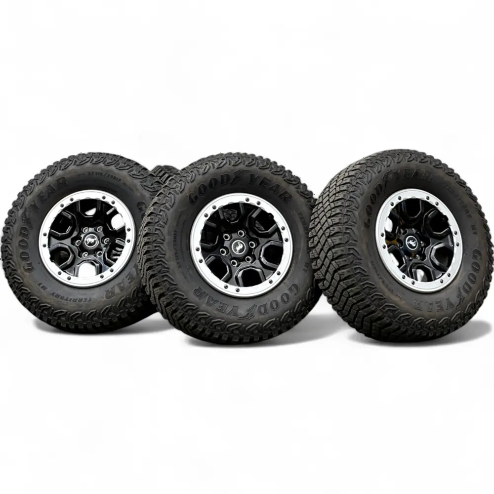 Ford + Goodyear Ford 6 Spoke Powder Coat Black 17x8.5 Wheels 6x139.7 Rims with Goodyear Wrangler Territory MT 315/70R17 Tires Wheel & Tire Package - View 5