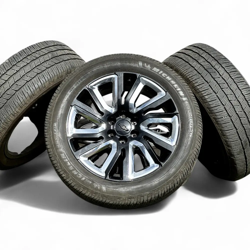 GMC + Michelin GMC 12 Spoke Powder Coat Black 22x9.0 Wheels 6x139.7 Rims with Michelin Defender LTX M/S2 275/50R22 Tires Wheel & Tire Package - View 4