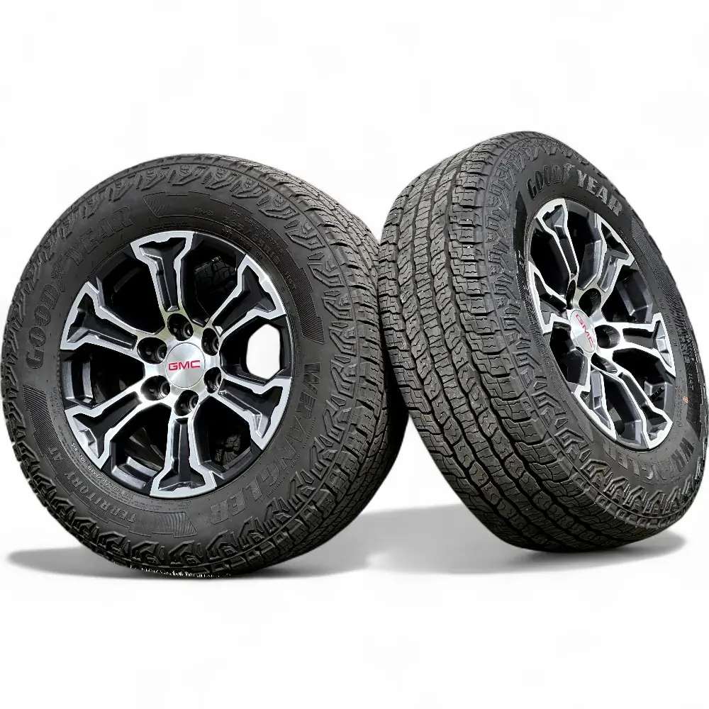 GMC + Goodyear GMC 6 Spoke Charcoal Machined 18x8.5 Wheels 6x139.7 Rims with Goodyear Wrangler Territory AT 265/65R18 Tires Wheel & Tire Package - View 2