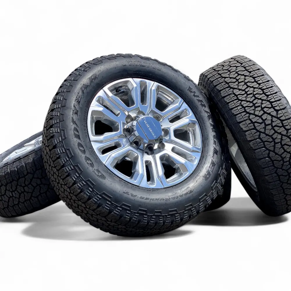 GMC + Goodyear - GMC 12 Spoke Polished 20x8.5 Wheels 8x180 Rims with Goodyear WRANGLER TRAILRUNNER AT LT 275/65R20 Tires - package - 20.0" diameter - 8x180
