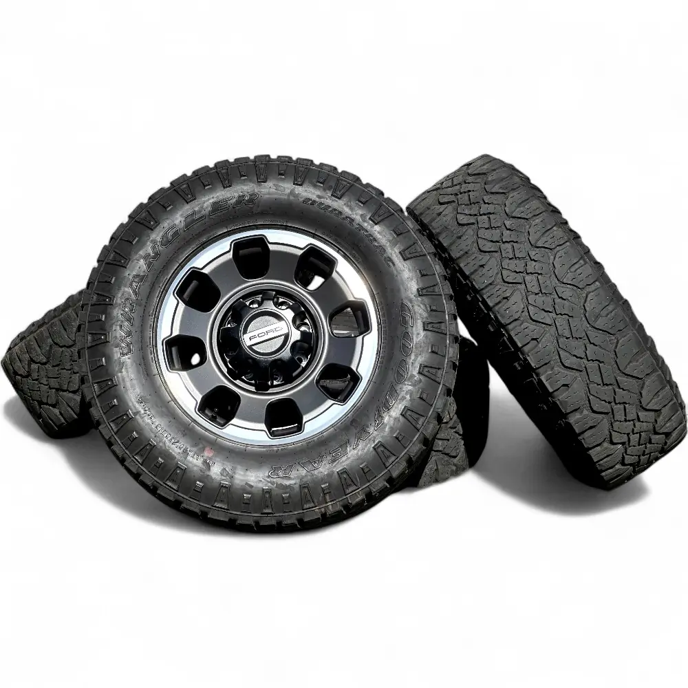 Ford + Goodyear Ford 8 Spoke Grey Machined 18x8.0 Wheels 8x170 Rims with Goodyear Wrangler DuraTrac 285/75R18 Tires Wheel & Tire Package - View 6