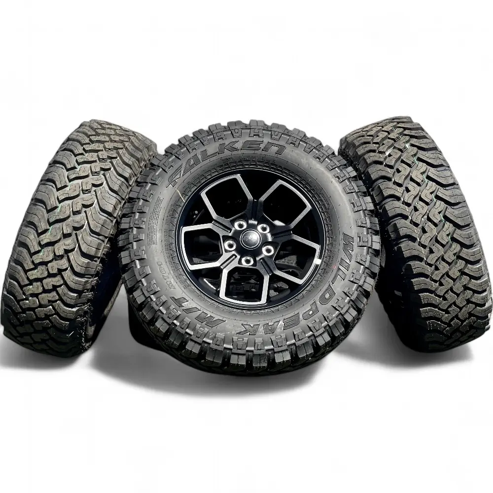 Jeep + Falken - Jeep 5 Y-Spoke Powder Coat Black 17x7.5 Wheels 5x127 Rims with Falken Wildpeak M/T 285/70R17 Tires - package - 17.0" diameter - 5x127