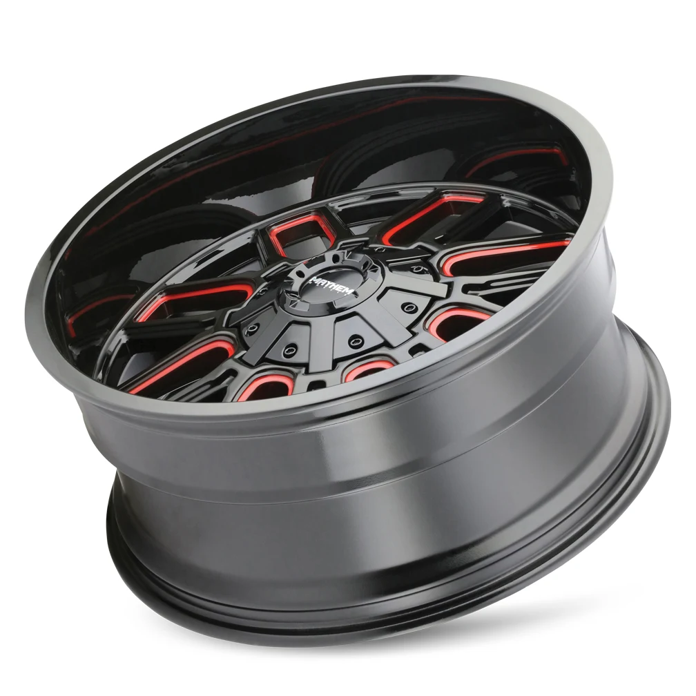 18 Inch Gloss Black Milled Prism Red 5 Lug Jeep Rims 8107-8952BTR