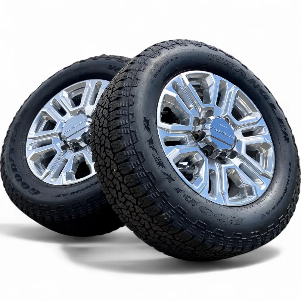 GMC + Goodyear GMC 12 Spoke Polished 20x8.5 Wheels 8x180 Rims with Goodyear WRANGLER TRAILRUNNER AT LT 275/65R20 Tires Wheel & Tire Package - View 5