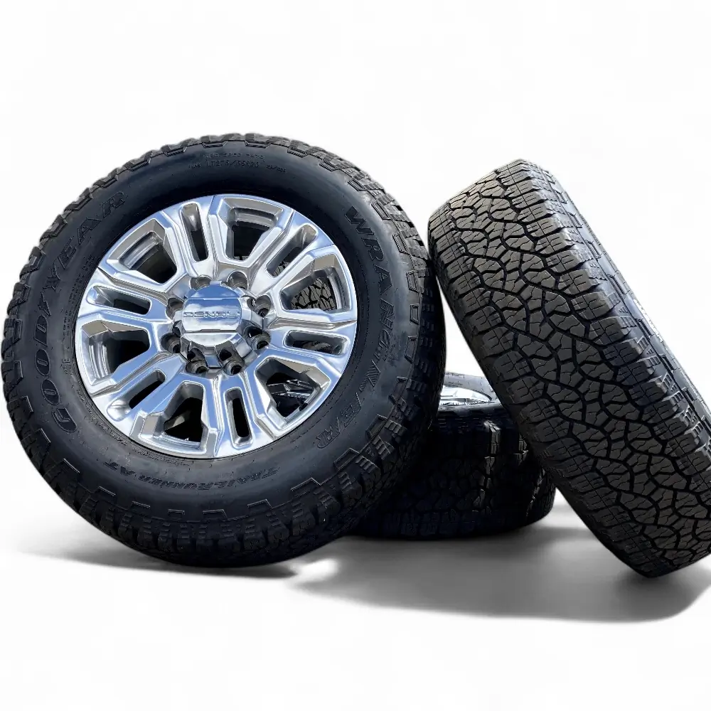 GMC + Goodyear GMC 12 Spoke Polished 20x8.5 Wheels 8x180 Rims with Goodyear WRANGLER TRAILRUNNER AT LT 275/65R20 Tires Wheel & Tire Package - View 3