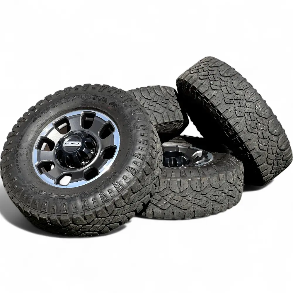 Ford + Goodyear Ford 8 Spoke Grey Machined 18x8.0 Wheels 8x170 Rims with Goodyear Wrangler DuraTrac 285/75R18 Tires Wheel & Tire Package - View 3