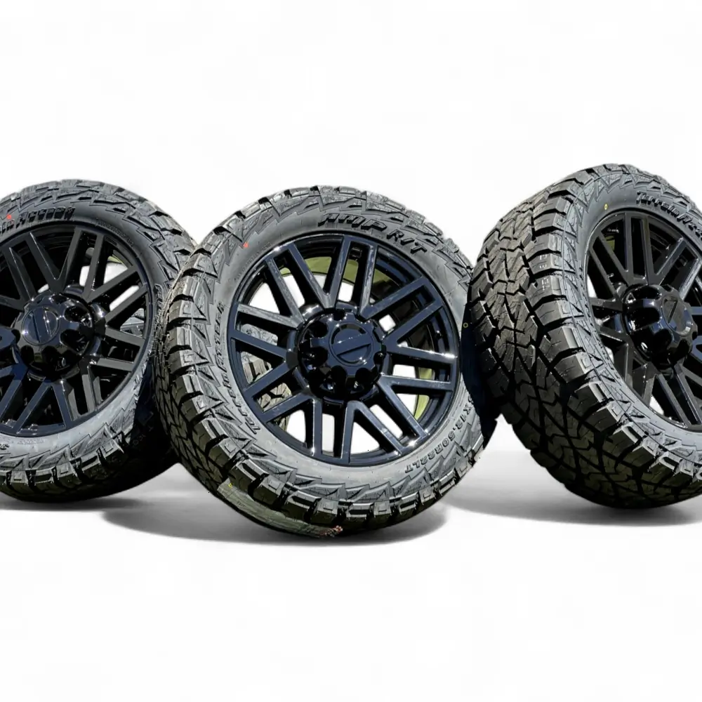 Replica + AMP 22" Ford F250 Wheels Replica F08 Gloss Black 8x170 Rims with AMP Terrain Attack R/T 35X12.50R22LT Tires 12ply Wheel & Tire Package - View 4
