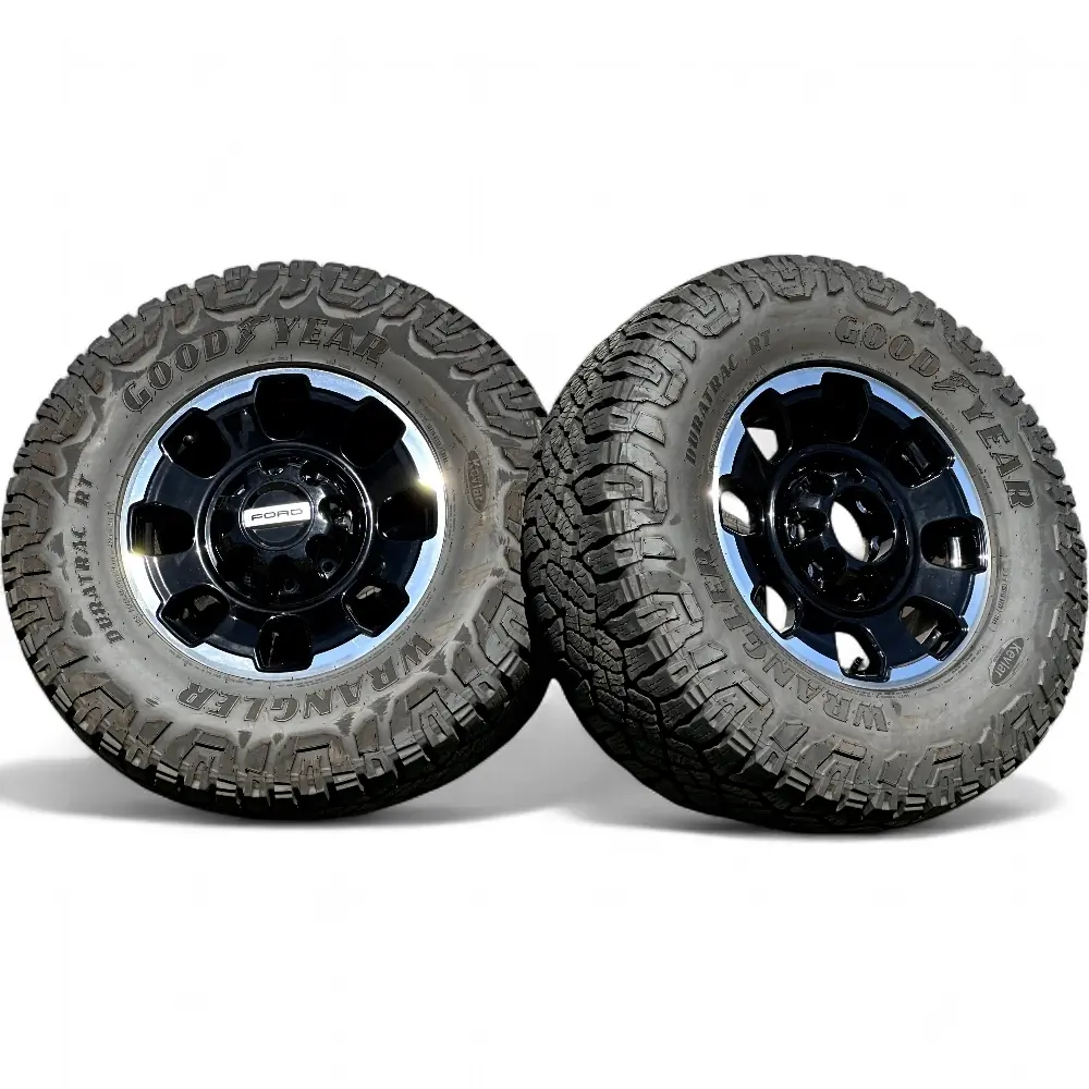 Ford + Goodyear Ford 8 Spoke Black Machined 18x8.0 Wheels 8x170 Rims with Goodyear Wrangler DuraTrac RT 35x12.50r18 Tires Wheel & Tire Package - View 3