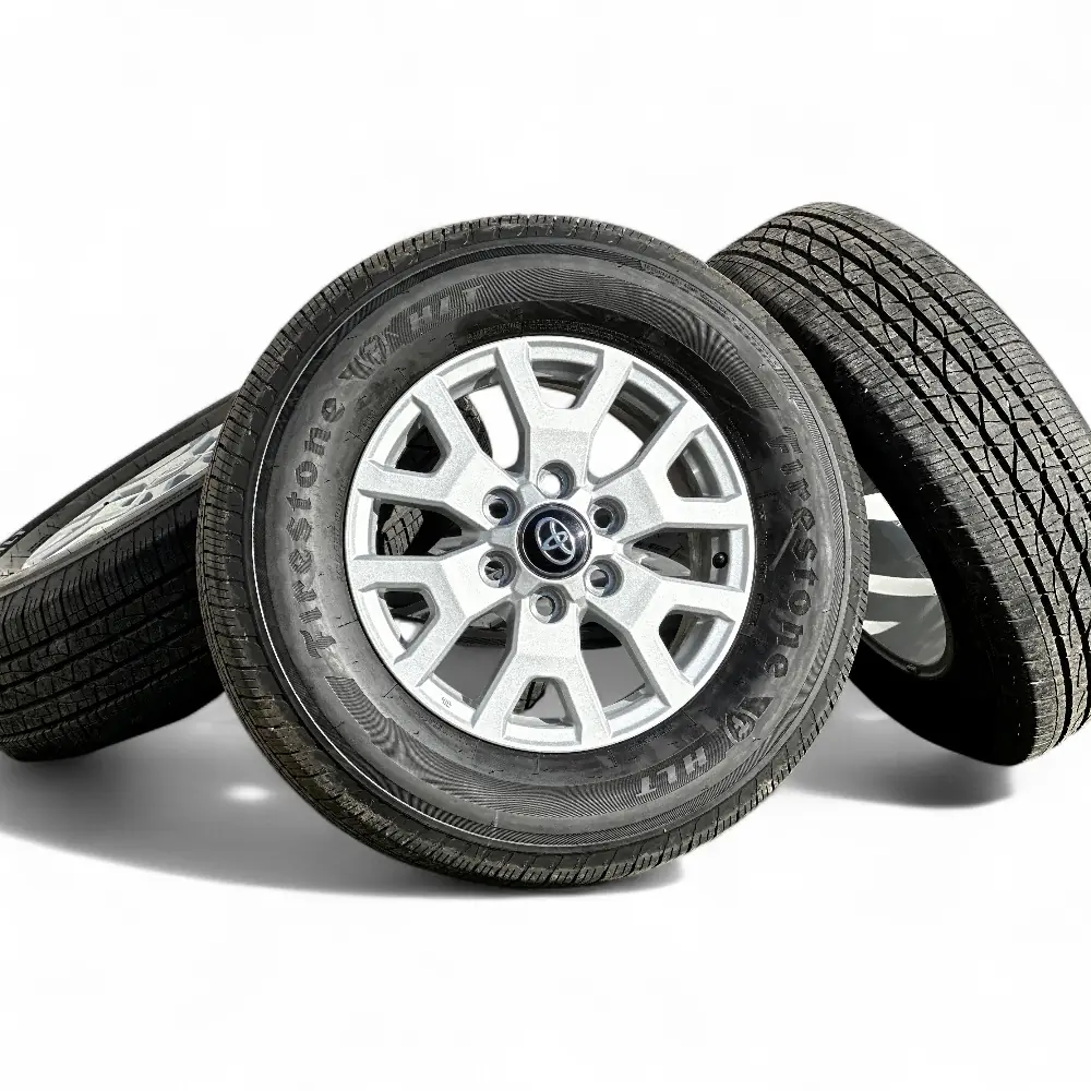 Toyota + Firestone - Toyota 6 Split Spoke Powder Coat Silver 17x7.0 Wheels 6x139.7 Rims with Firestone Destination LE3 245/70R17 Tires - package - 17.0" diameter - 6x139.7