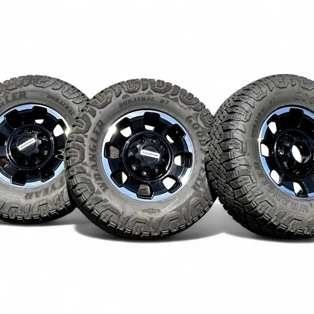 Ford + Goodyear Ford 8 Spoke Black Machined 18x8.0 Wheels 8x170 Rims with Goodyear Wrangler DuraTrac RT 35x12.50r18 Tires Wheel & Tire Package - View 6
