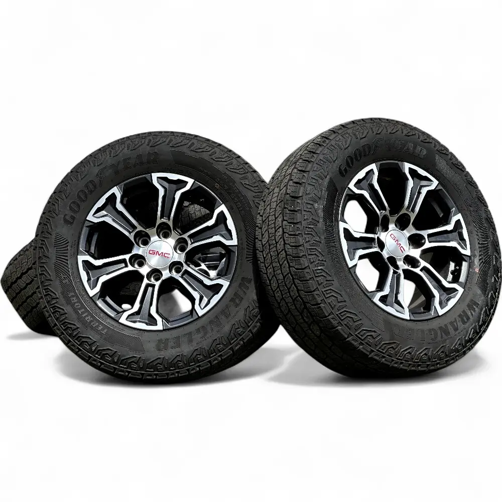 GMC + Goodyear GMC 6 Spoke Charcoal Machined 18x8.5 Wheels 6x139.7 Rims with Goodyear Wrangler Territory AT 265/65R18 Tires Wheel & Tire Package - View 4