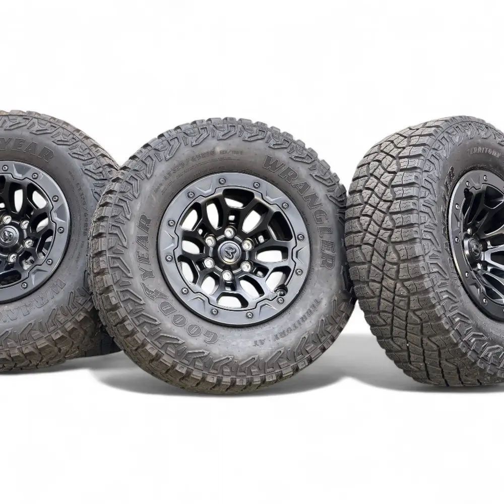 Dodge-Ram + Goodyear OEM Dodge-Ram Beadlock Rims Black 18x9 Wheels 6x139.7mm with Goodyear Wrangler DuraTrac 325/65R18 Tires Wheel & Tire Package - View 4