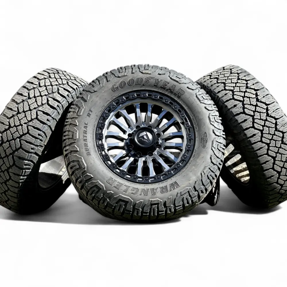 fuel + Goodyear Fuel Rincon matte Gunmetal with Black Ring 20x9.0 Wheels 8x170 Rims with Goodyear Wrangler DuraTrac RT 37x12.50R20 Tires Wheel & Tire Package - View 5