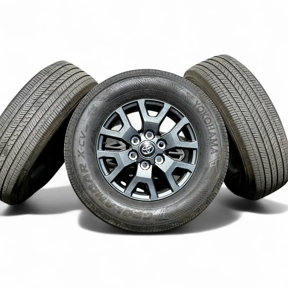 Toyota + Yokohama - Toyota 6 Split Spoke Powder Coat Charcoal 17x7.0 Wheels 6x139.7 Rims with Yokohama Geolandar X-CV G057 245/70R17 Tires - package - 17.0" diameter - 6x139.7