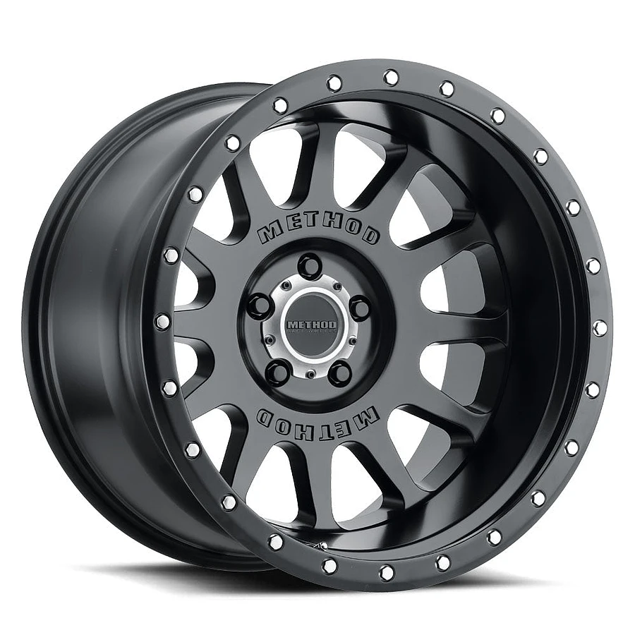 MR605 NV Matte Black Wheel Close-Up 20x10 6x139.7