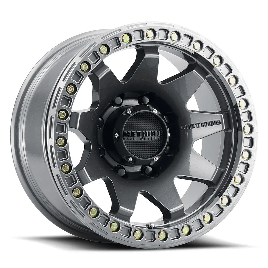 MR108 Gloss Titanium Wheel Close-Up 17x9 6x139.7