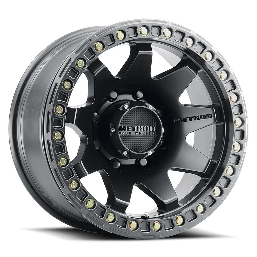 MR108 Matte Black Wheel Close-Up 17x9 5x127